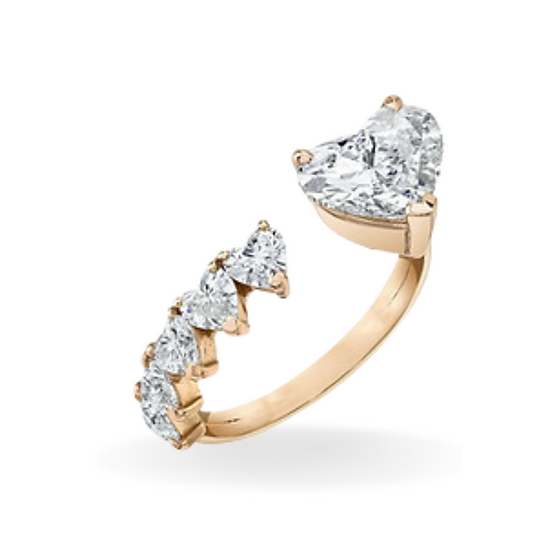 Heart Half Eternity Adjustable Ring