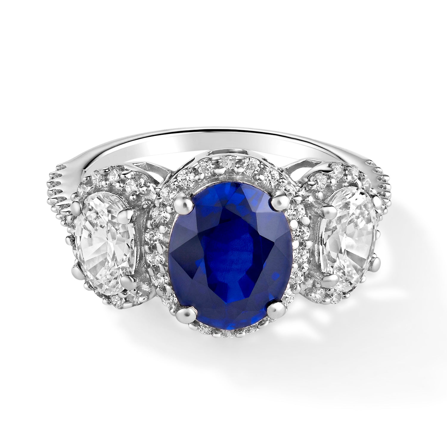 3 Stone Halo Tanzanite Ring