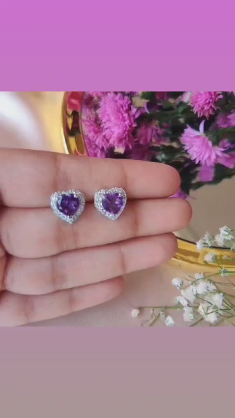 Heart Amethyst Studs